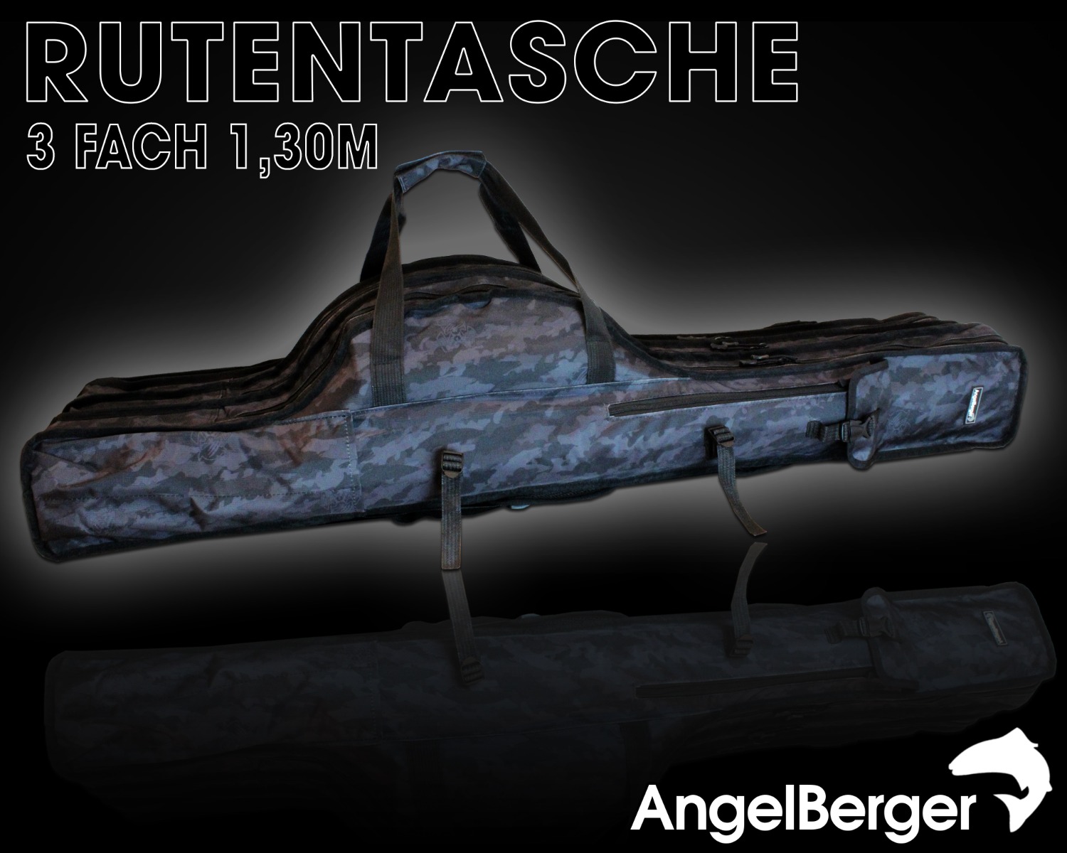 Angel Berger Rutentasche Camo mit 3 Fächern Rutenfutteral Rod Bag Angelrutentasche Rod Case Angeltasche für Angelruten