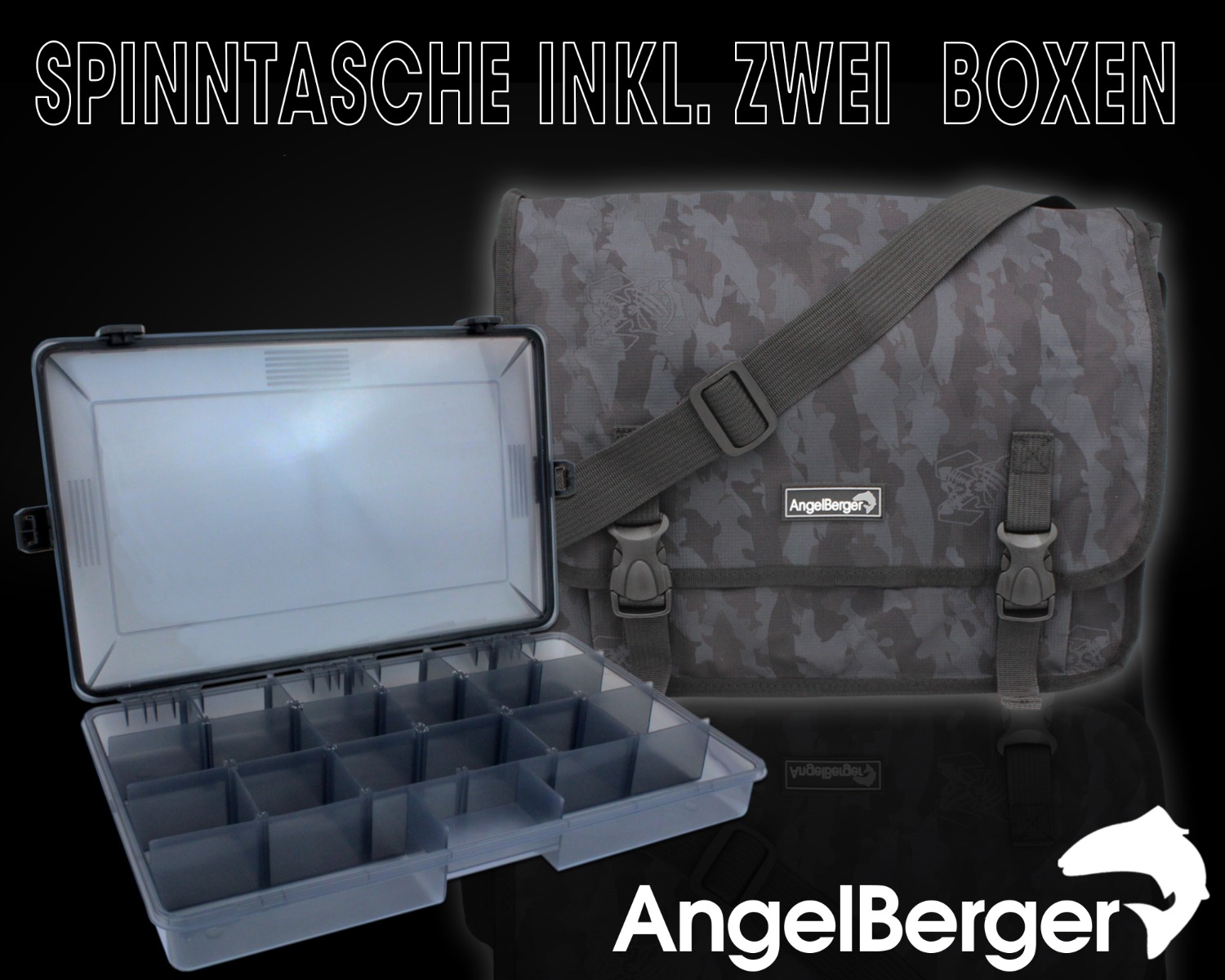 Angel Berger Spinntasche mit 2 Boxen Angeltasche Kunstködertasche Umhängetasche