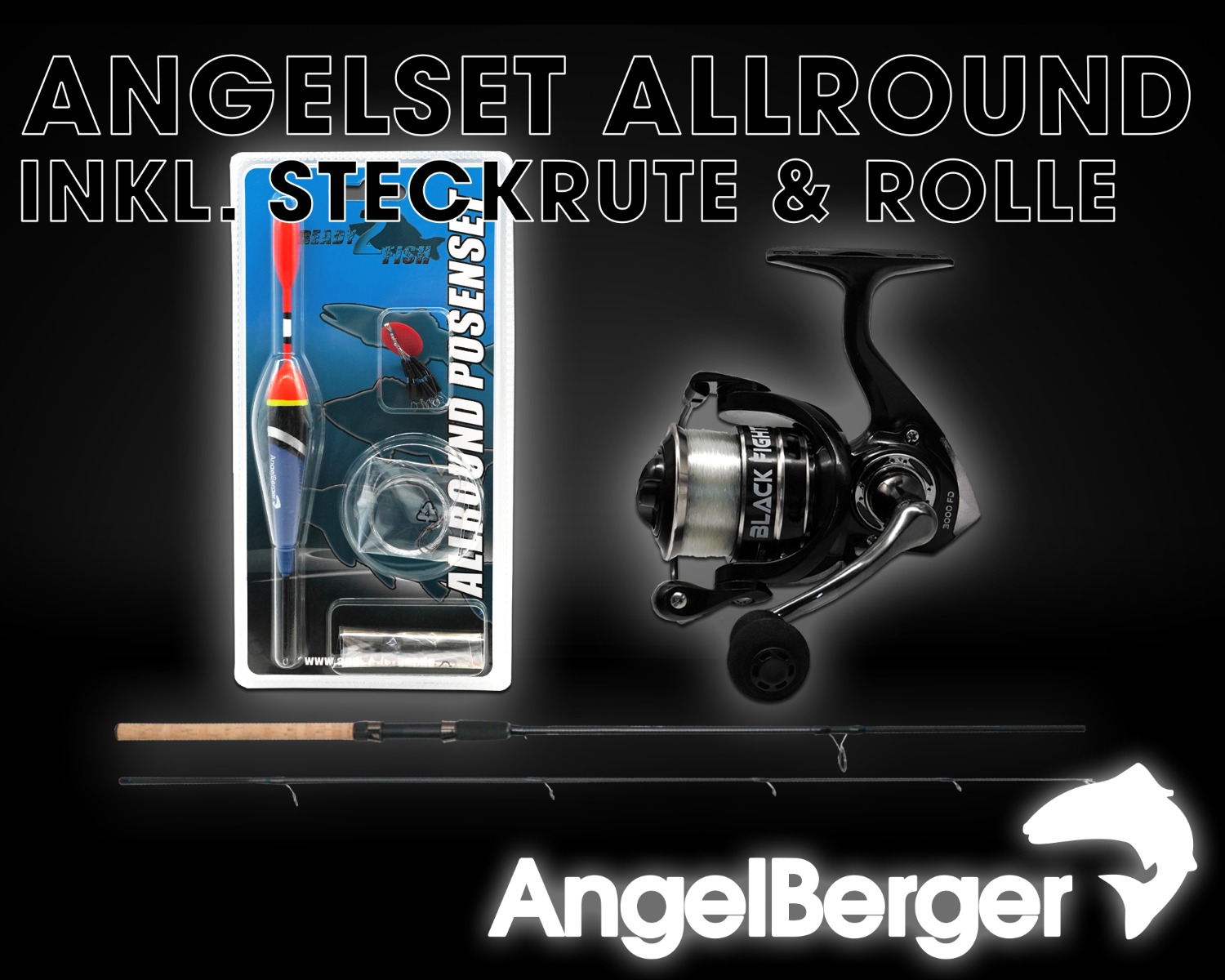 Angel Berger Steck Angelset Rute Rolle mit Zubehör Allround
