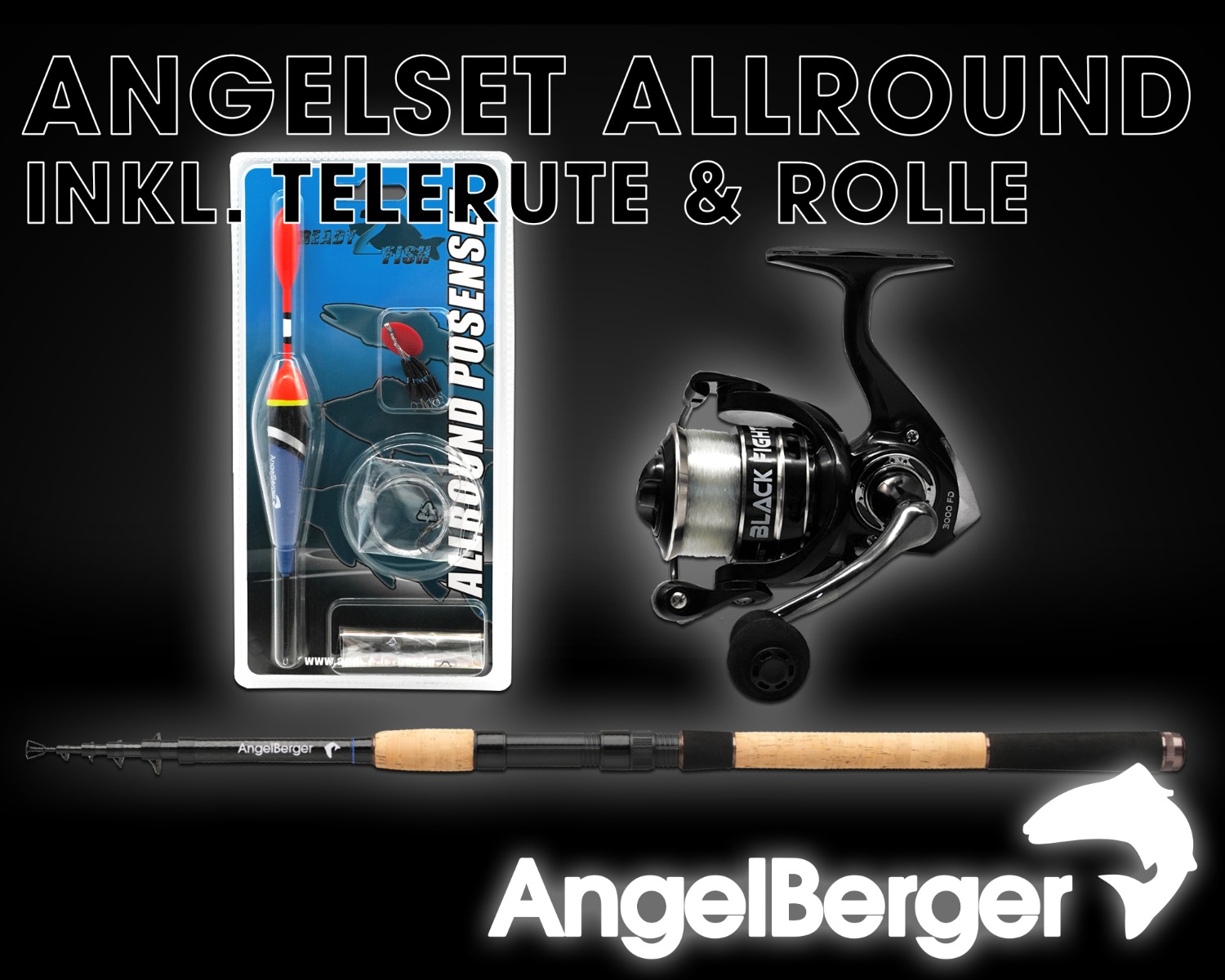 Angel Berger Tele Angelset Allround Rute Rolle mit Zubehör