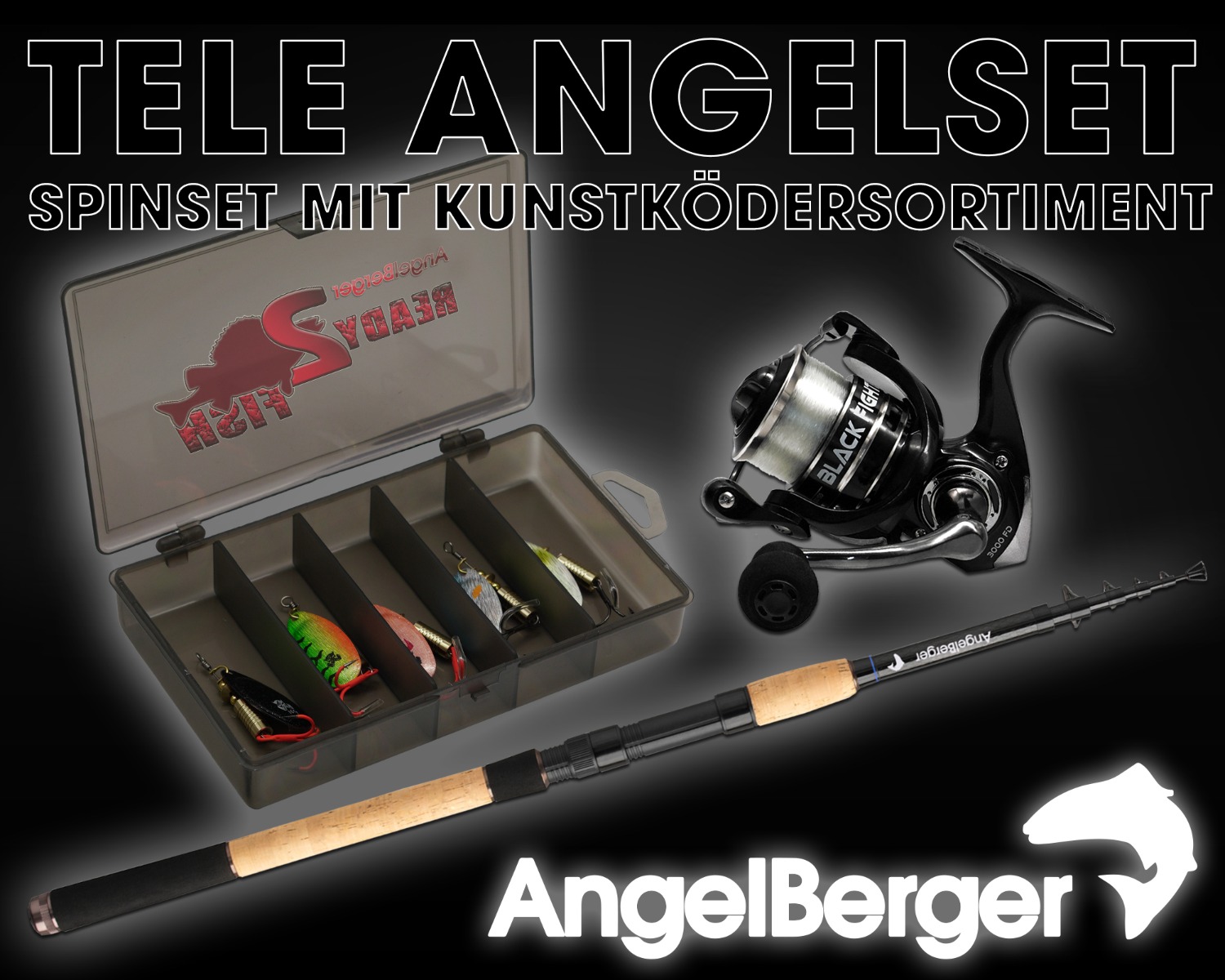 Angel Berger Tele Spinset komplett Angelset Raubfisch mit Kunstködersortiment Angelrute Angelrolle mit Angelköder