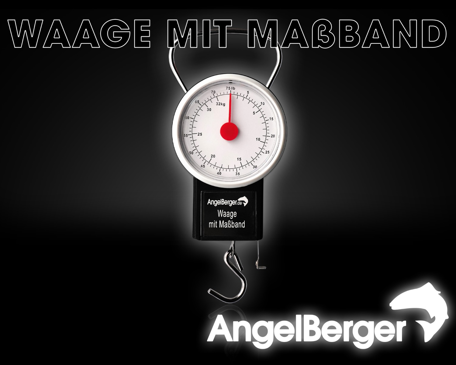 Angel Berger Waage mit Maßband bis 32 kg Hängewaage Anglerwaage Fischwaage Zugwaage Angeln