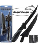 Angel Berger Filetiermesser mit Messerschärfer Angelmesser beschichtet