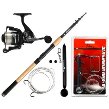 Angel Berger Tele Angelset Aal Zander Grundmontage Rute Rolle mit Angelzubehör Ready2Fish Fishing Set Eel Pike Perch Wurm Dead Bait Grundangel Aalangeln Zanderangeln