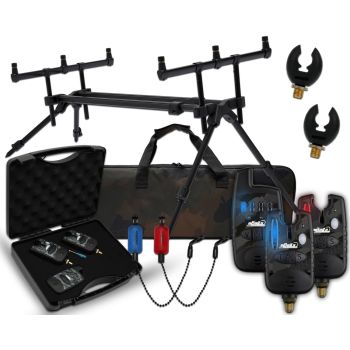Magic Baits Luxus Rod Pod mit Funkbissanzeiger Set Tasche Rutenauflagen Bite Indicator Carp Rodpod Rutenständer Rutenhalter