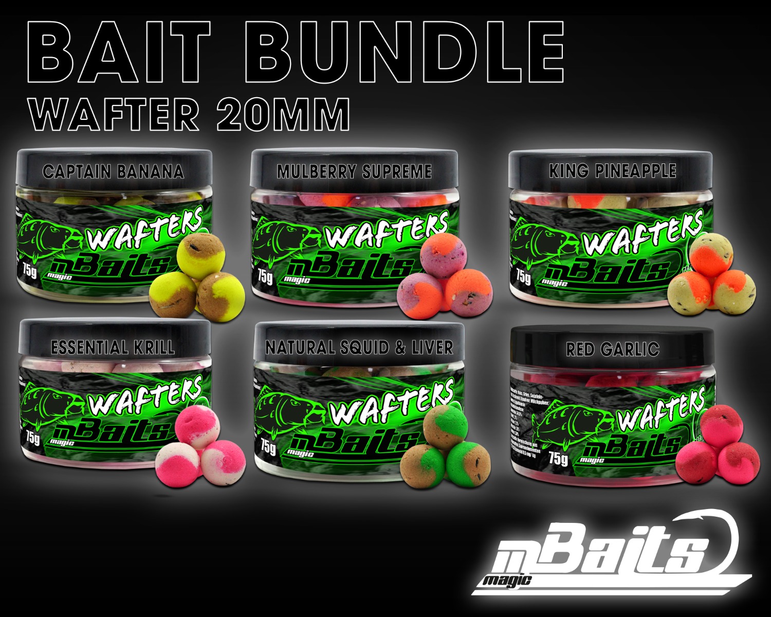 Magic Baits Bait Bundle Two Tone Wafters All in One Köderset Half Ups Boilies Sparpack Carp Hookbaits Vorteilspack Boilies schwerelos 