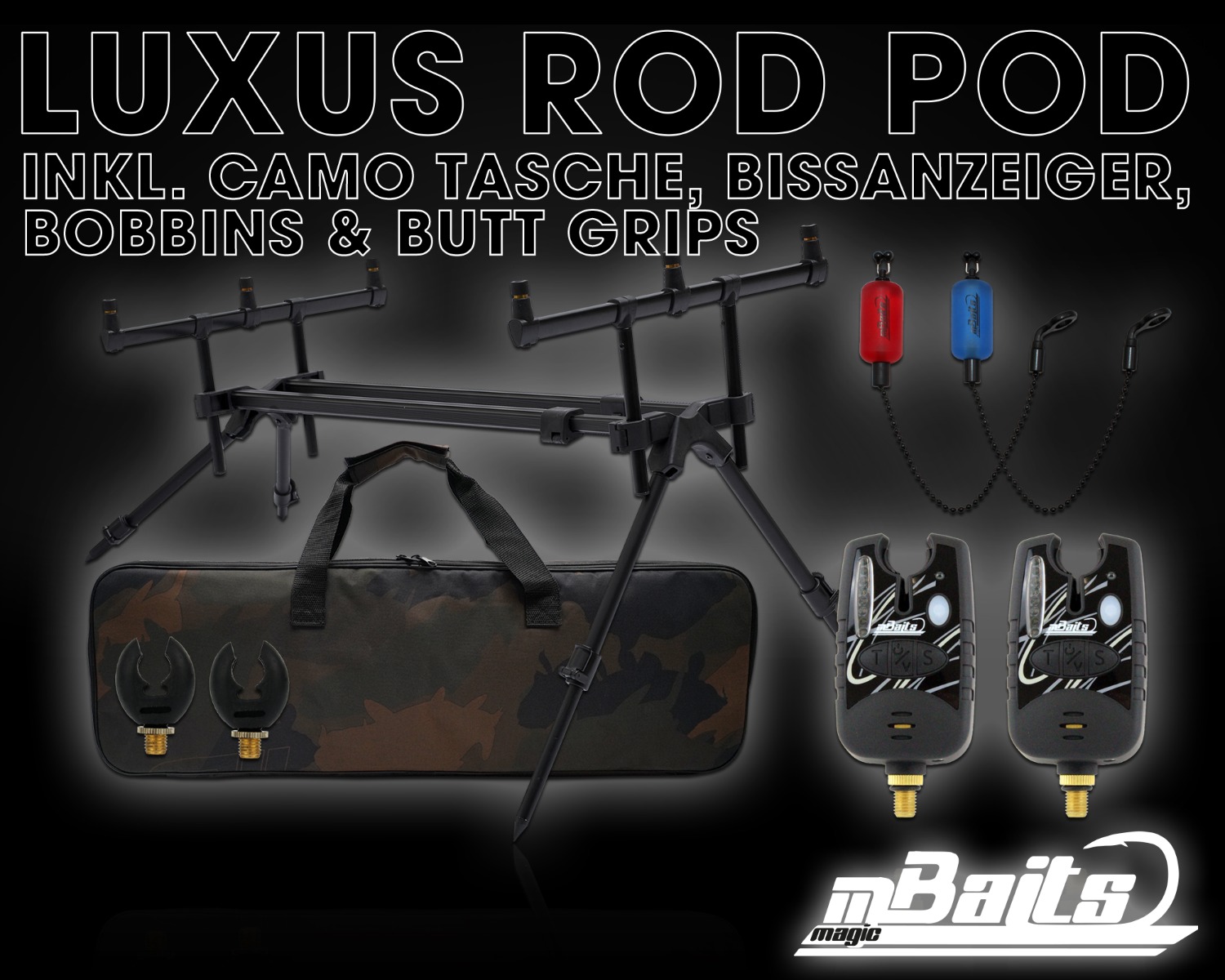Angel Berger Luxus Rod Pod Set mit Tasche Bissanzeiger Rutenauflagen