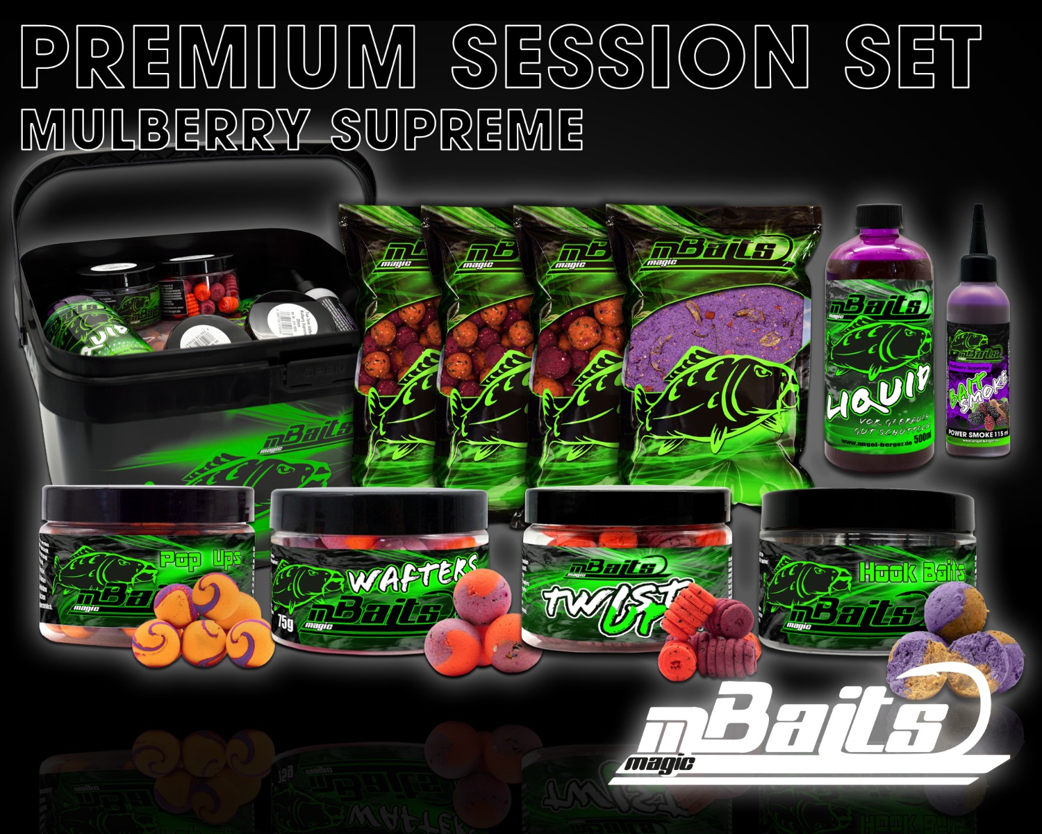 Magic Baits Premium Session Set Boilies Pop Ups Dip Liquid Stick Mix Wafter Hook Baits Boilieset Karpfenboilies Karpfenköder Carp Baits Angelköder
