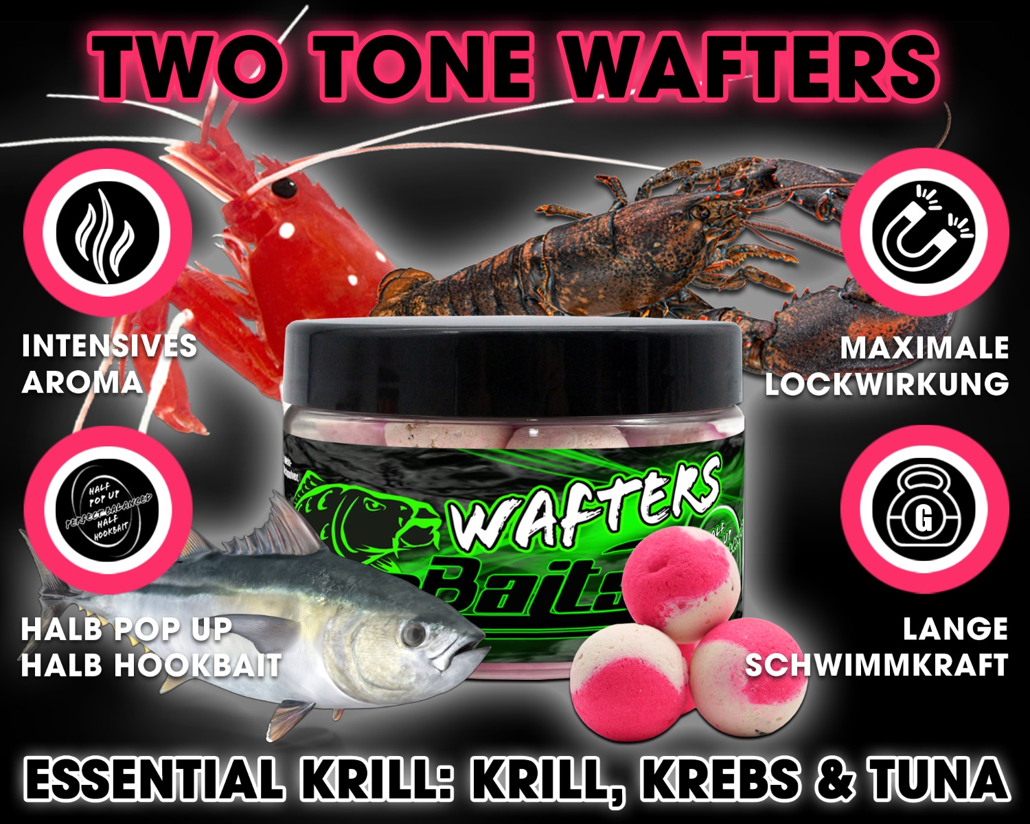 Magic Baits Two Tone Wafters Essential Krill Half Ups Half Pop Up Half Hookbait schwerelos Karpfenköder Boilie