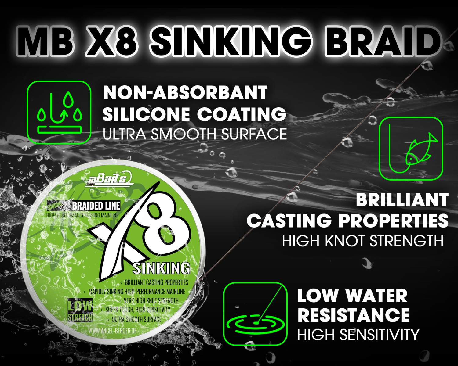 Magic Baits X8 Sinking Carp Braid 600m Braided Mainline geflochtene Karpfenschnur sinkend Angelschnur Karpfenangeln