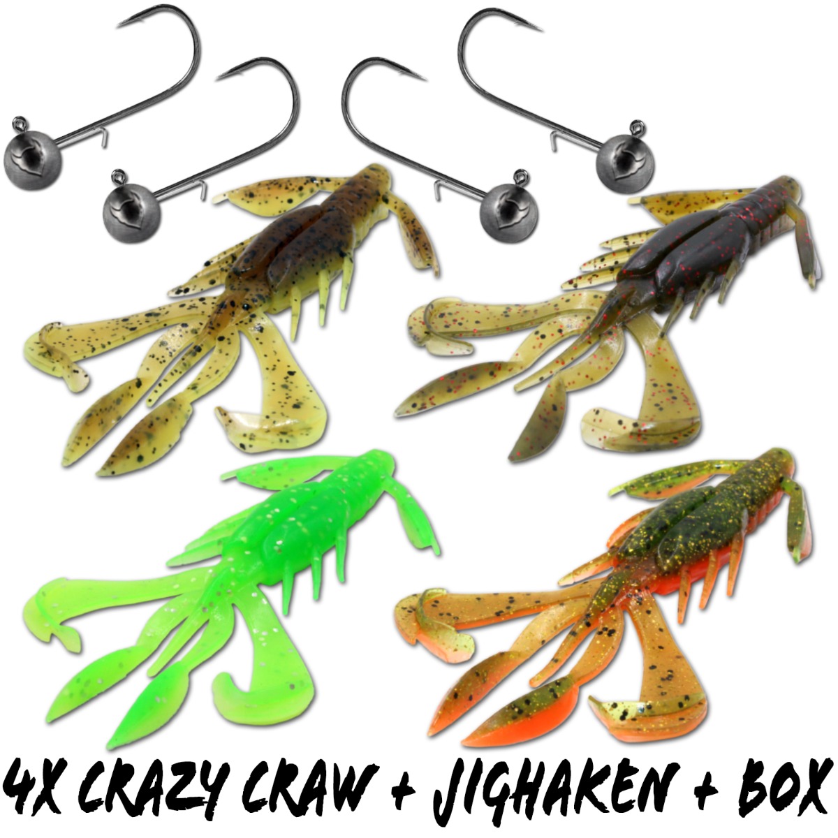 Wild Devil Baits Krebs Sortiment mit Box Crazy Craw mit Jighaken Crawler Set