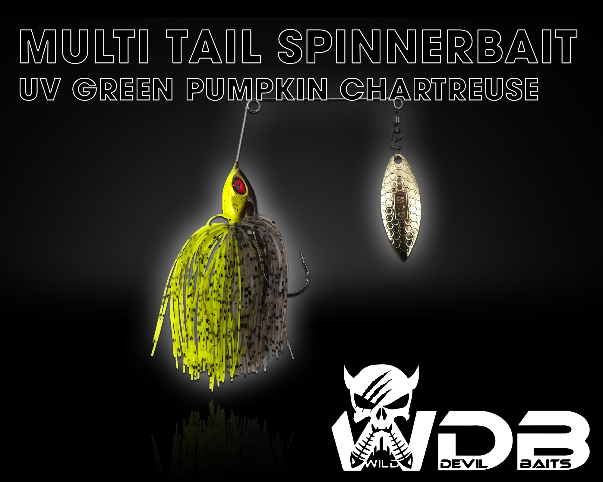 Wild Devil Baits Multi Tail Spinnerbait Spinner Bait Kunstköder Spin Jig Angelköder Barsch Hecht Zander-UV Green Pumpkin Chartreuse