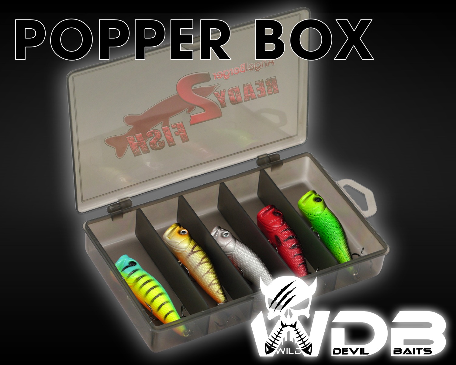 Wild Devil Baits Ready2Fish Wobbler Set Popper in Box Topwater Hardbaits für Hecht Zander Barsch Oberflächenköder mit Kunstköderbox Kunstköder Set Angelköder