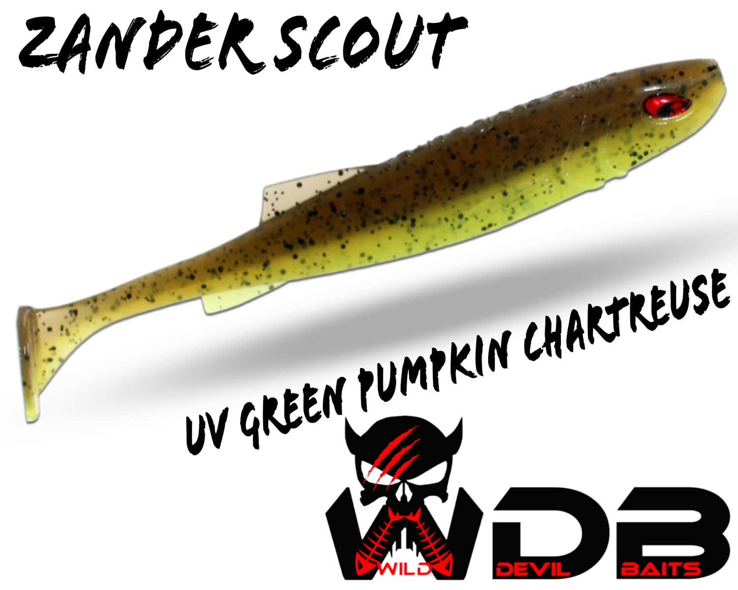 Wild Devil Baits Zander Scout Green Pumpkin Chartreuse Shad Gummifisch Softlure